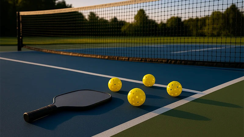 pickleball court with balls and paddle cover