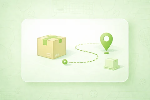 shipping box with route line and location pin for delivery - 1
